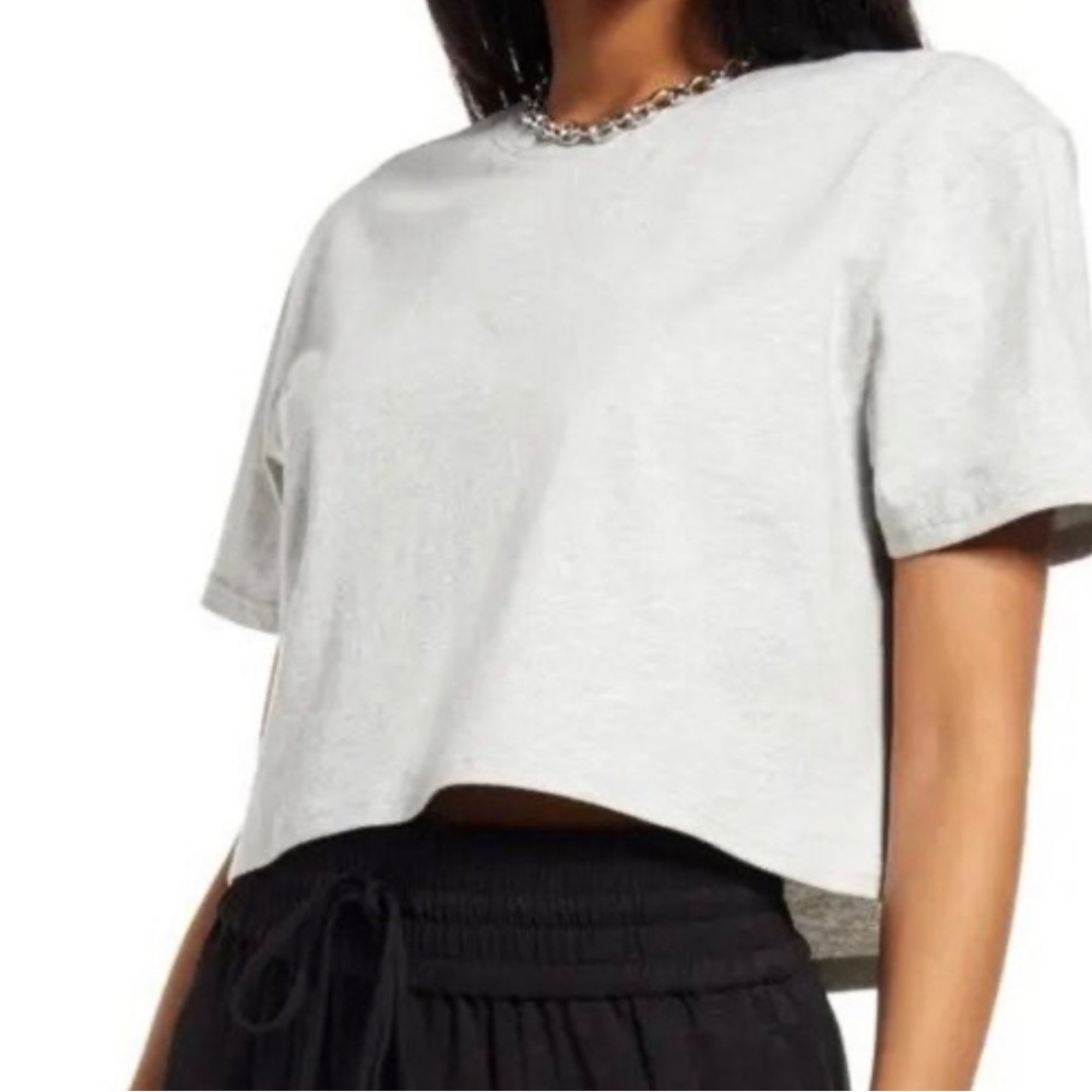 Open Edit Boxy Crop Organic Cotton T Shirt in Heather Grey